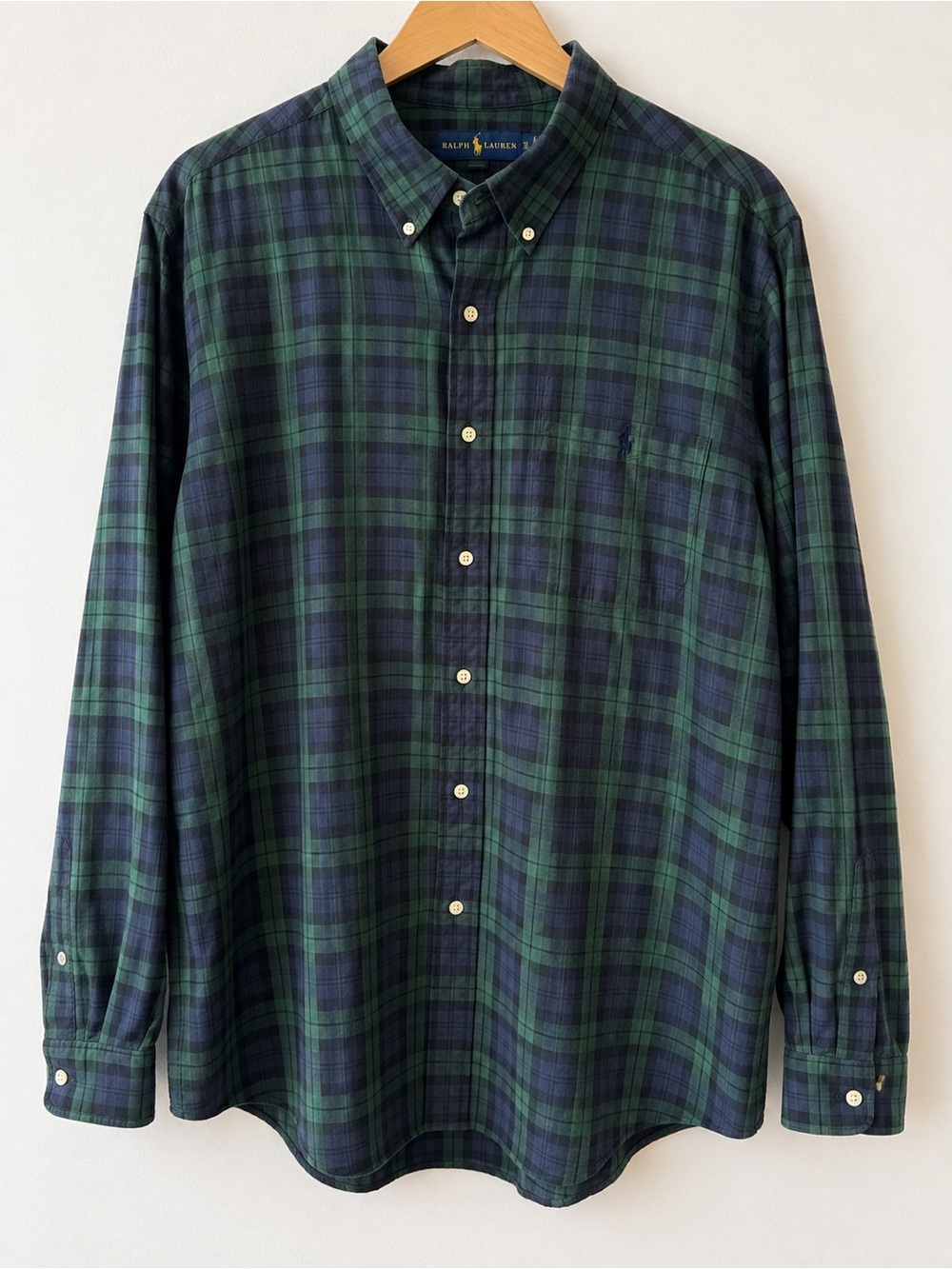 Ralph Lauren Men's Green & Navy Plaid Button-Down Shirt XL